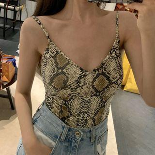 Spaghetti Strap Snake Print Top As Shown In Figure - One Size