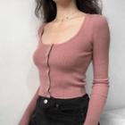 Square-neck Single-breasted T-shirt