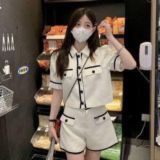 Short-sleeve Crop Shirt / Wide Leg Shorts
