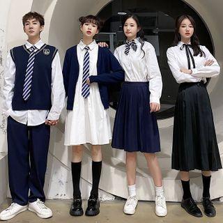 Couple Matching Shirt / Pants / Knit Sweater Vest / A-line Skirt / Cardigan / Shirdress / Striped Neck Tie