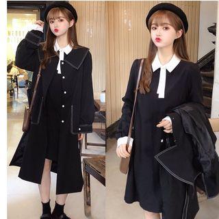 Long-sleeve Color Block Mini Dress / Stitched Trim Long Jacket