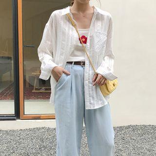 Front Pocket Striped Button Down Shirt