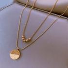 Lettering Disc Pendant Layered Necklace Gold - One Size