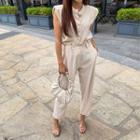 Paperbag-waist Straight-cut Pants With Belt