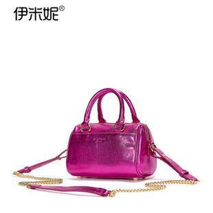 Genuine Leather Metallic Mini Boston Bag