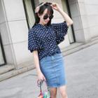 Short-sleeve Dotted Blouse