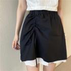 High-waist Drawstring Lace Panel Skirt Black - One Size
