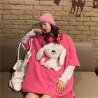 Elbow-sleeve Dog Embellished T-shirt