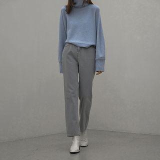 Colored Washed Straight-leg Jeans