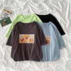 Short Sleeve Round Neck Loose-fit Flower Print T-shirt