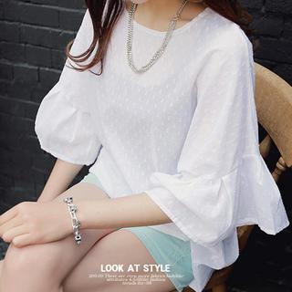 Round-neck Flutter-sleeve Top