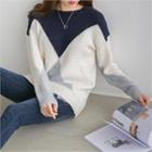 Color Block Wool Blend Sweater