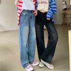 High-waist Straight-leg Jeans / Check Sweater