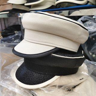 Piped Faux Leather Military Cap
