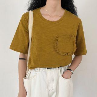 Short-sleeve Frill Trim Pocket T-shirt