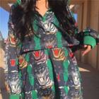 Print Loose-fit Hooded Pullover Dark Green - One Size