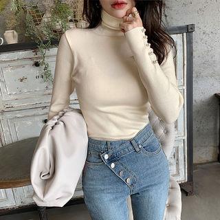 Turtleneck Bead-trim Knit Top