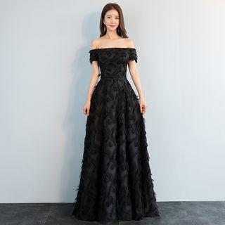 Fringed Off-shoulder A-line Evening Gown