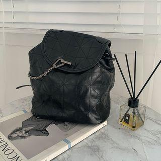 Quilted Pleather Flap Backpack Black -