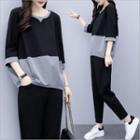 Set: 3/4-sleeve Two Tone T-shirt + Harem Pants
