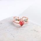 Rhinestone Heart Layered Open Ring 1 Pc - Ring - Rose Gold - One Size