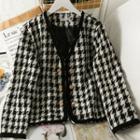 Woolen Double-breasted Houndstooth Loose Jacket