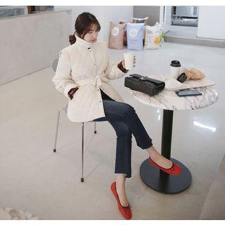 Funnel-neck Snap-button Quilted Jacket