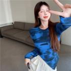 Long-sleeve Lettering Print T-shirt T-shirt - Blue - One Size