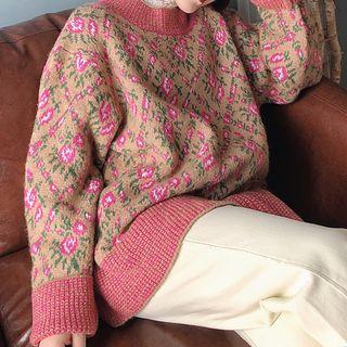 Floral Patterned Sweater Rose Pink - One Size