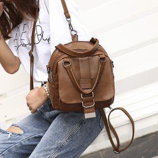 Faux Leather Top Handle Crossbody Bag Brown - One Size