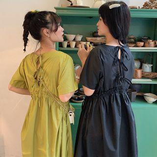Short-sleeve Open Back Drawstring Dress