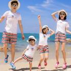 Family Matching Set: Short-sleeve T-shirt + Striped Shorts
