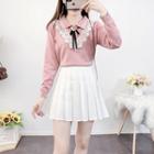 Lace Trim Collared Sweater / Mini Pleated Skirt / Set