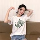Dinosaur-embroidered T-shirt White - One Size