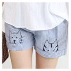 Cat Embroidery Stripe Shorts