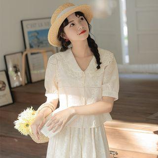 Plain Lace Cutout Oversize Blouse