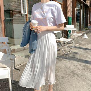 Button-side Accordion-pleat Long Skirt