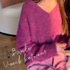 V-neck Boucle-knit Sweater