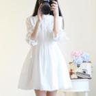 Frilled Trim 3/4-sleeve A-line Dress