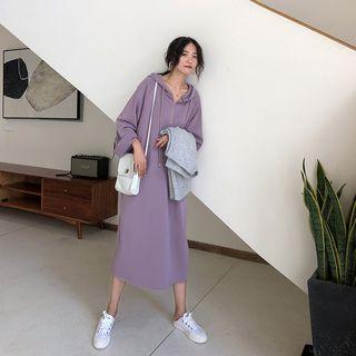 Zip Front Hooded Plain Dress
