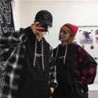 Mock Two-piece Couple Matching Plaid Panel Hoodie