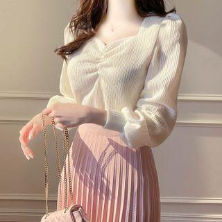 Sweetheart-neck Ruche Blouse