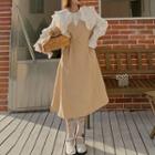Plain Midi A-line Overall Dress / Layered Collar Blouse