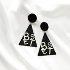 Triangle Drop Earring 1 Pair - 925 Silver Stud - Black - One Size