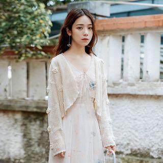 Cropped Flower Cardigan Almond - One Size