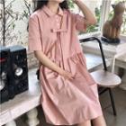 Bow Accent Shirt Dress Pink - One Size
