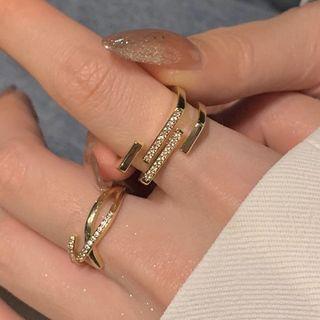 Layered Rhinestone Alloy Open Ring / Cross Rhinestone Alloy Open Ring / Set