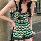 Patterned Knit Camisole Top / Patterned Ruffled Knit Shorts