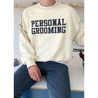 Letter-printed Overlock-stitched Oversized Sweatshirt