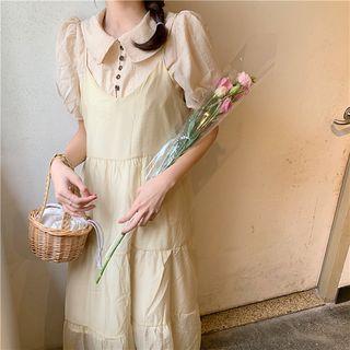 Short-sleeve Blouse / Midi Pinafore Dress